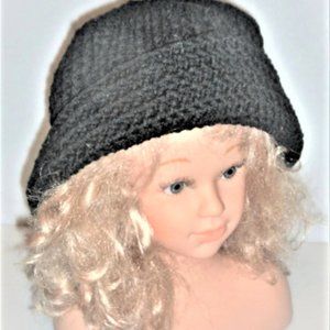 Hand Knitted HAT Wool Hat Vintage Hat Cap Black Hat Woman's Winter Hat Hand Made